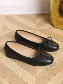 European & American Fashion Ballet Flats, Black Bow Decor Comfortable Soft Bottom Flat Shoes For Women