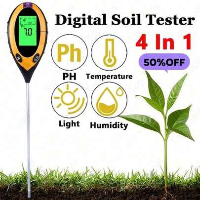 4 In 1 Digital Soil Detector PH Value Moisture Meter Light Thermometer Soil Temperature Tester LCD Backlight For Gardening Plant