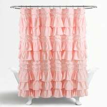 Lush Decor Kemmy Ruffled Shower Curtain, Single, 72" W X 72" L, White - Bathroom Curtain - Fabric Shower Curtains For Bathroom - Coquette Decor Halloween-Fall Decor-Room Decor - 桃紅色 - 查看 6