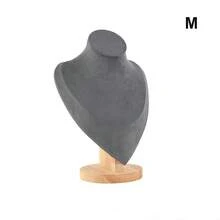 Estante de almacenamiento de collares con retrato de terciopelo, soporte para presentación de joyería con Base de madera, soporte para busto de maniquí, 1. CWO6 - Rosa M - Ver 4