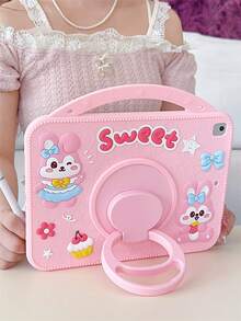 حافظة واقية من السيليكون بتصميم أرنب وردي قابلة للدوران 360 درجة مقاومة للصدمات