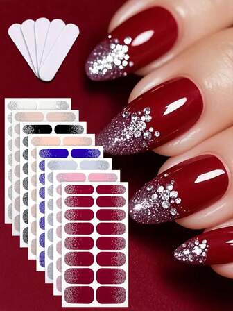 2pcs/Set 32 Pieces Solid Onion Pink Nail Stickers, Waterproof Oil-Proof No Baking Required, Fashionable Choice For Women