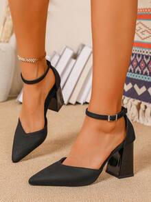 8.5厘米超高粗跟镂空绑带凉鞋，舒适性感，适合办公室工作穿着，黑色职业高跟鞋，也适合婚礼伴娘穿着。 - 黑色 - 查看 4