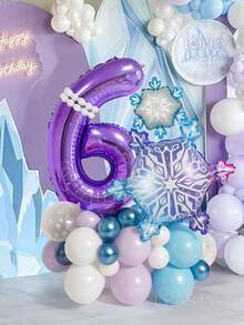 30 件/套冰雪公主主题派对装饰套装。32 英寸紫色数字 0-9 生日派对装饰气球，冰雪奇缘主题派对气球 - 梦幻紫色和蓝色铝箔气球（带雪花/冰晶图案）+ 12 英寸雪花印花透明气球，蓝色和紫色乳胶气球 - 适合冬季生日派对/梦幻主题派对/圣诞装饰、迎婴派对 - 紫色數字 - 查看 15