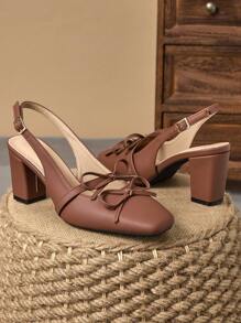 1 Pair Women's Square Toe Backless Buckle High Heel Shoes, Sexy Fashion Model Runway 7CM Chunky Heel Pumps, Suitable For Wedding, Party, Formal Occasions