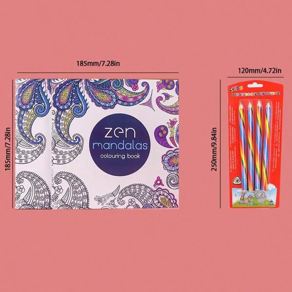 2pcs/Set Mandala Coloring Book With Colored Pencils, Hand-Drawn English Version