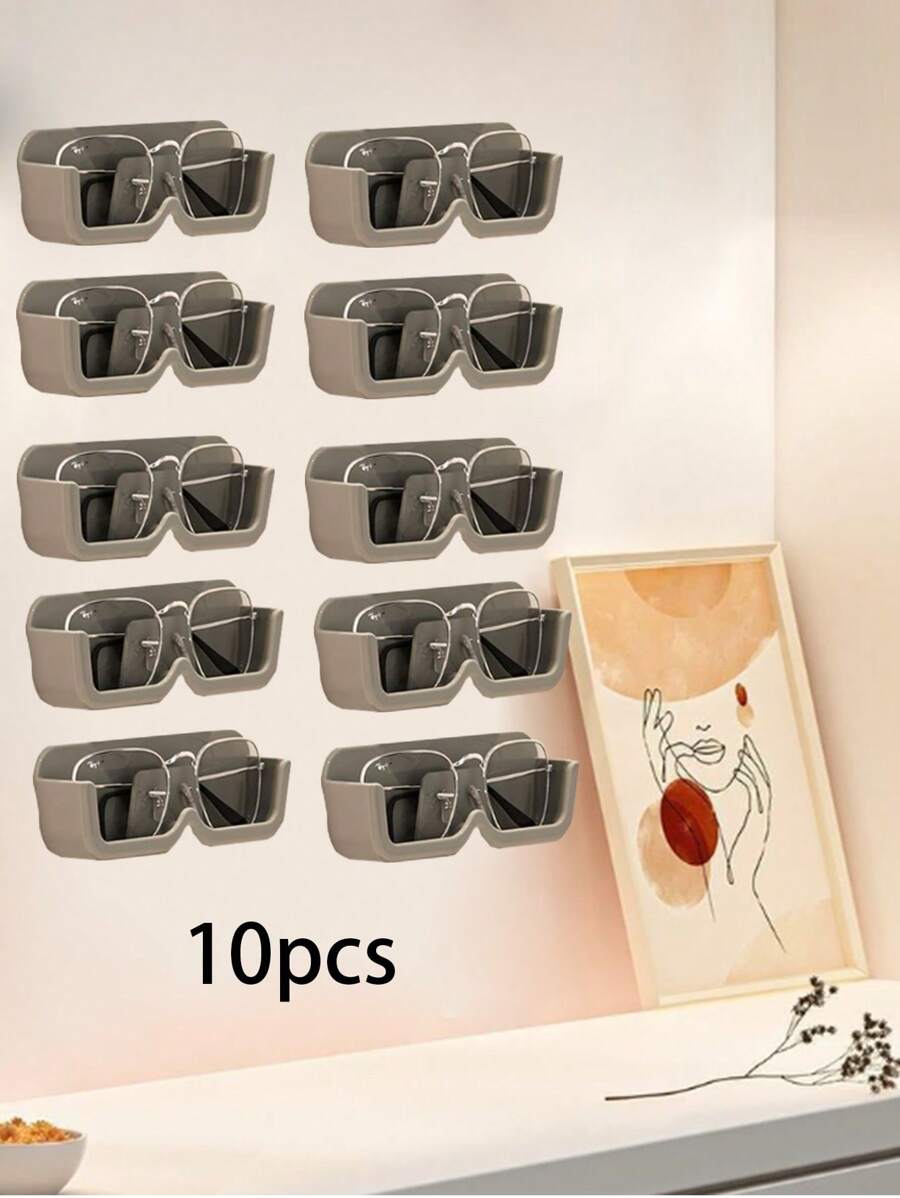 10pcs Eyeglasses Storage Box, Wall Mounted No Drilling Required, Bathroom Bedside Myopia Sunglasses Display Rack