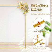 ID IDAODAN Square Balloon Arch Stand, 6.6x6.6 FT Gold Wedding Arch, Garden Arbor Garden Arches Metal Arch Backdrop Stand For Ceremony Party Birthday Bridal Anniversary Background Decoration - 金色 - 查看 4