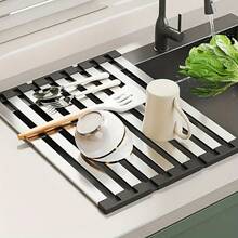 1 Giá để bát đĩa bằng thép không gỉ gấp gọn cho bồn rửa nhà bếp - Chống gỉ, Rèm cuốn kiểm soát độ ẩm hiệu quả. Hoàn hảo để sấy bát đĩa và rau củ, Giá phơi bát đĩa bồn rửa, Giá phơi bát đĩa nhà bếp, Giá để ráo rau củ, Thiết kế nhỏ gọn, Kết cấu bền bỉ, Vật liệu chống gỉ, Gia đình bận rộn, Nhà bếp nhỏ - Nhiều màu - Xem 4