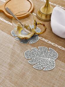 6 piezas de posavasos minimalistas de hoja de Monstera de PVC dorado, lavables, fáciles de limpiar, antideslizantes, resistentes al calor, manteles de mesa de comedor, manteles individuales elegantes, manteles individuales de PVC, decoración de mesa, manteles de cocina y comedor, decoración de boda y festividades - Dorado - Ver 4