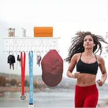 15-Hook Medal Display Rack, Medal Holder Rack, Never Give Up, Wall-Mounted Steel Rack For Over 90 Medals, Medal Display Stand For Running Competitions, Football - White - View 4