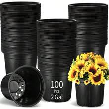 100 Pcs 2 Gallon Plant Nursery Pots Bulk Plastic Planter Flexible Flower Seedlings Pot With Drainage Hole Thickened Seed Starting Container For Flower Succulents Cuttings Transplanting - 黑色 - 查看 1