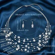 3PCS/Set Bohemian Multi-Layered Necklace Earrings Set Beads Jewelry Set Block Mix And Match Necklace Women's Wedding Beach Banquet Party Clothing Accessories Mother's Day Valentine's Day Wedding Anniversary Birthday Gift Halloween Christmas Gift - 藍色 - 查看 3