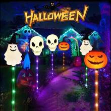 6-Pack Solar-Powered LED Halloween Horror Atmosphere Decorative Lights, With A Mix Of Skulls, Pumpkins, And Ghosts, 5-Pack Luminous Skulls To Choose From, IP44, 8 Flashing Modes, Suitable For Lawns, Gardens, Trees, Haunted Houses, Cemeteries, Halloween And Theme Party Decorations