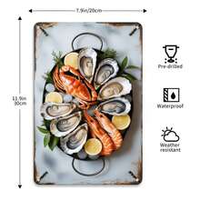 1pcs Seafood Oyster Shrimp Crab  Tin Sign Vintage Seafood Platter Metal Sign Print Suitable For Room Bathroom Cave Bar Cafe Garage Garden And Outdoor Decoration 8X12 Inch - Rust Brown - View 3