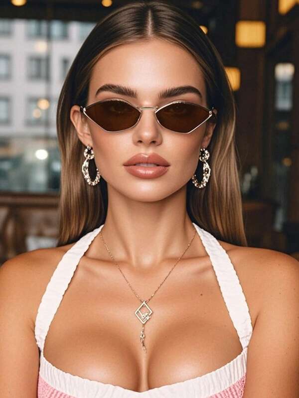 1 件小框金属菱形女士时尚眼镜，个性化欧美街头风格时尚眼镜，夏季假日海滩配饰