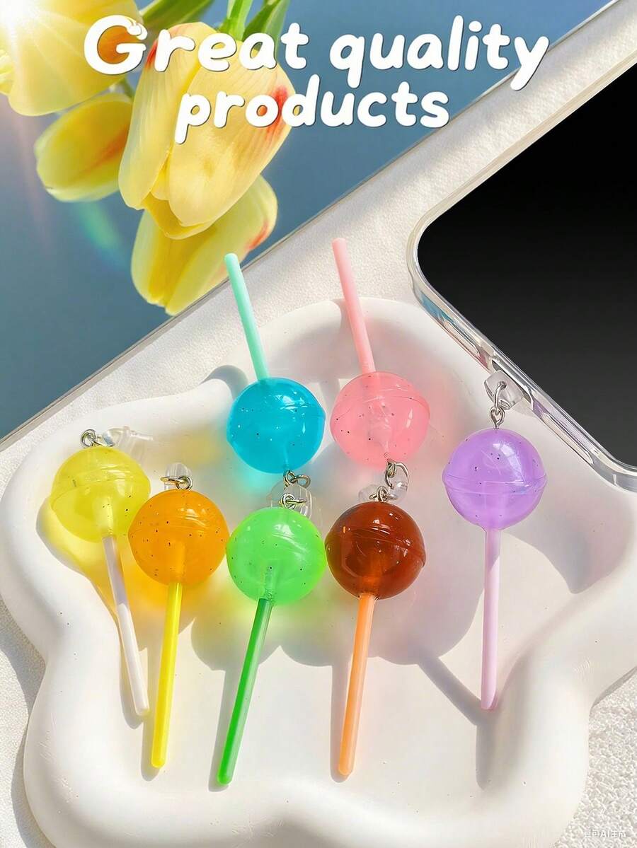 1pc Colorful Resin 3D Candy Lollipop Anti-Dust Plug Phone Charm Pendant, Suitable For Type C & Lightning Ports