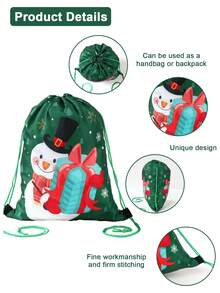 5个装圣诞节抽绳袋，圣诞老人、雪人、圣诞树、姜饼人、企鹅图案抽绳背包袋，圣诞礼物包装袋，圣诞派对装饰，礼品包装用品，圣诞大容量背包收纳袋，圣诞装饰，圣诞家居装饰 - 聖誕卡通 - 查看 8