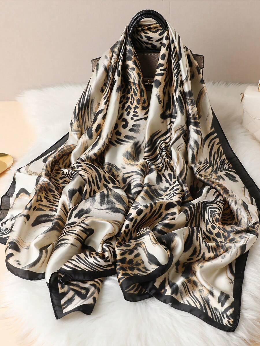 1条印花丝巾，优雅户外防晒浪漫风格，适合户外旅行，可用作头巾、发圈、发箍，是自我装饰的理想之选。 - 彩色 - 查看 1