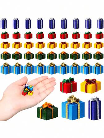 Mini julklappsask, julminiatyrer för hantverk, flerfärgade mini-juldekorationer, dekoration, miniatyrjulfigurer, julberlocker för hantverk, mini-träddekor, gör-det-själv-trädgårdstillbehör, älvträdgårdsdekoration, mikro-landskapsprydnad, mini-trädgårdsdockor, tillbehör för hantverk, gör-det-själv-julvinterfest