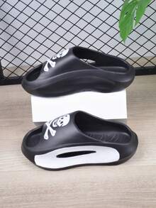 男士休闲街头 EVA 拖鞋，舒适防滑耐用凉鞋，时尚印花设计男女情侣拖鞋，适合室内、室外、沙滩、露营、度假和淋浴使用，春夏季 - 黑白 - 查看 2