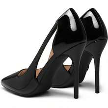 Women's Pointed Toe Cut-Out High Heels – 4-Inch Stiletto Pumps For Cocktail, Club & Formal Wear - 黑色漆皮 - 查看 5