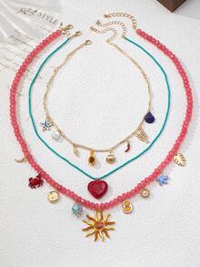 1 套优雅设计多元素吊坠项链，高端女士珠宝 - 彩色 - 查看 3