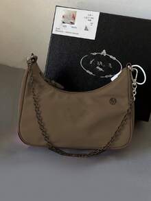 Bolso de hombro casual de nailon con correa ajustable, de unicolor, cierre de cremallera, forro de poliéster, ligero y versátil para uso diario - Verde - Ver 3