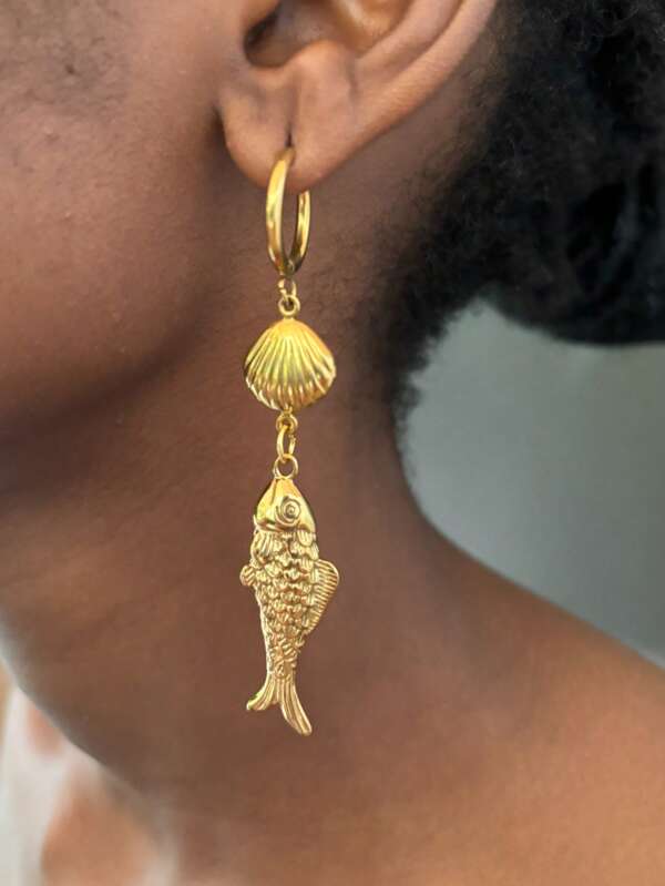 Fashionable Stainless Steel Fish Line Asymmetric Long Earrings For Women