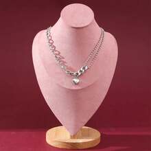 Estante de almacenamiento de collares con retrato de terciopelo, soporte para presentación de joyería con Base de madera, soporte para busto de maniquí, 1. CWO6 - Rosa M - Ver 10