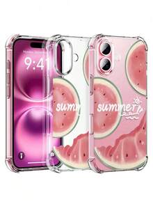 Slogan 1pc TPU Soft Bumper Shockproof Clear Transparent Anti-Yellow Phone Protective Case, Summer Watermelon 2D Pattern Printed Phone Case, Compatible With IPhone 11/11 Pro/11 Pro Max/X/XR/X MAX/XS/12/12 Pro/12 Pro Max/13/13 Pro/13 Pro Max/14/14 Pro/14 Pro Max/14 Plus/15/15 Pro/15 Plus/15 Pro Max/16/16e/16 Plus/16 Pro Max/16 Pro/12 Mini/13 Mini, Premium Comfortable Phone Protective Cover - Clear - View 7