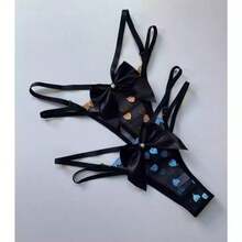 Kit 4 Thongs With Embroidered Tulle And Bow With Adjustment Lingerie Sexy Night Panties