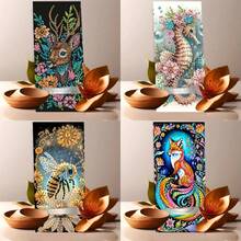 1pc Women's Acrylic Diamond Painting Kit - 5D Crystal Painting By Numbers, Colorful Fox/Bee/Seahorse/Deer/Pattern Design, Multifunctional Phone Holder And Mirror Stand, Creative DIY Craft Gift Set - Multicolor - View 5