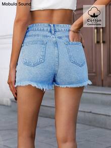 Mobula Sound# Đa năng, Thường ngày, Kỳ nghỉ, Gợi cảm, Lễ hội âm nhạc, Phong cách đường phố, Y2K Millennials, Trẻ trung, Đại học, Sinh viên, Phụ nữ, Thời trang, Phong cách, Gợi cảm, Xỉn màu, Cổ điển, Xỉn màu, Làm thon gọn, Quần short denim xanh phố High Street - Màu xanh trung bình - Xem 8
