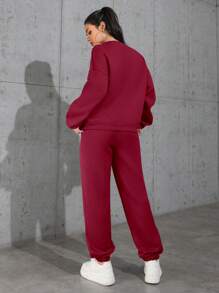 Autumn And Winter, Two-Pieces Custom Women's Sweatshirts And Jogging Drawstring Sweatpants Custom-Add Your Text, Choose Your Favorite Color And Font, Design Your Own Personalized Printed Long Sleeves, Long Pants Suits Custom, Anniversary Gifts, Valentine's Day, Custom Gifts - Burgundy - View 3