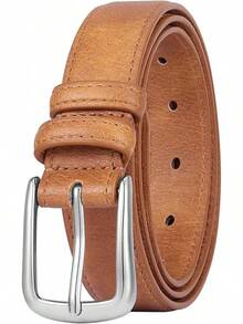 Multicolored Leather Waist Belt With Pin Buckle For Jeans - Vintage Brown - View 1