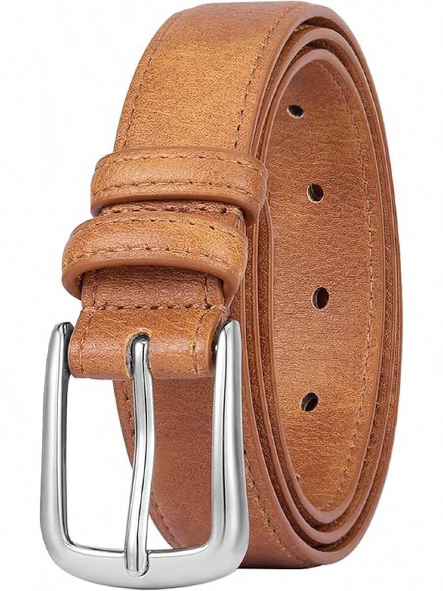 Multicolored Leather Waist Belt With Pin Buckle For Jeans - Vintage Brown - View 1