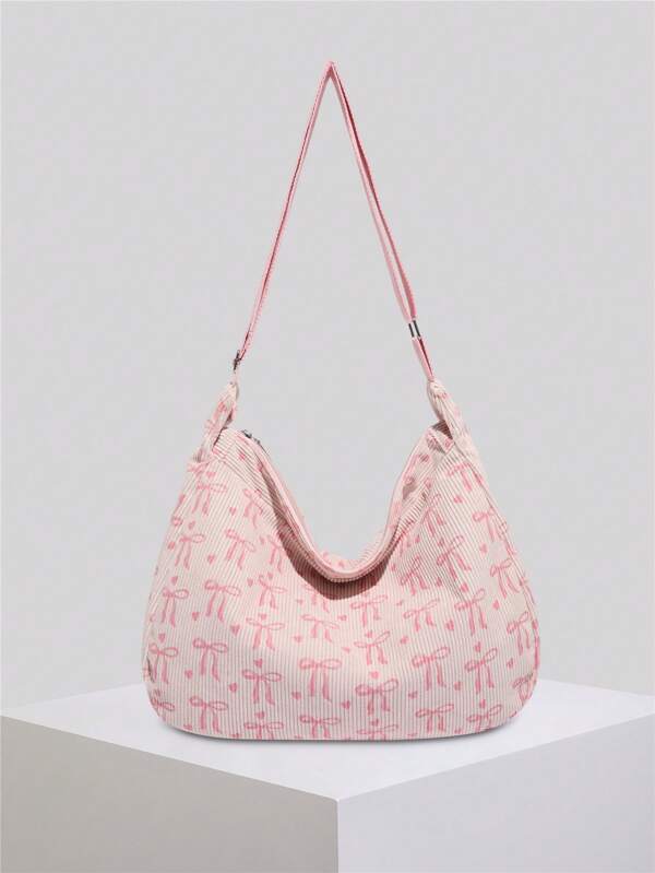 Bolso de mano grande de pana de otoño, decorado con lazo, nuevo diseño de bolso bandolera, bolso casual de exterior para mujer