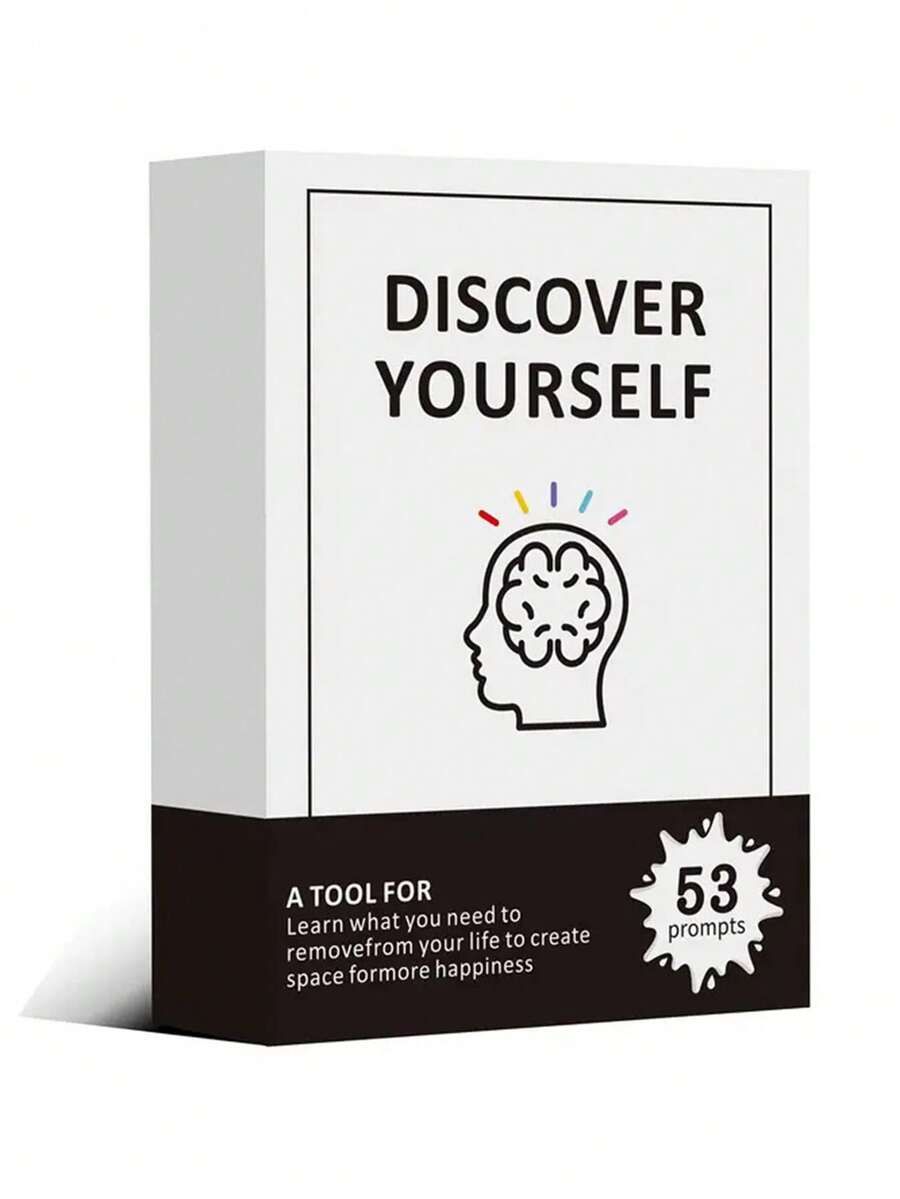 (1pc) Self-Discovery Card Deck, Family Gathering Board Game Activity, Inspirational Prop For Social Dialogue, Parties, Classroom Activities - Black and White - View 1