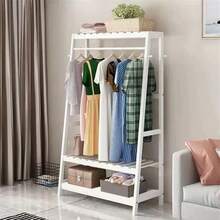 UNHO Heavy Duty Clothes Rack Modern Simple White Rail Open Wardrobe Bamboo Wood Stand - White - View 2