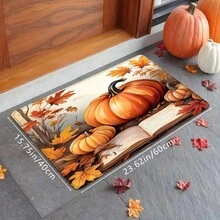 1 pieza Felpudo festivo con estampado de calabaza creativa de Acción de Gracias, hojas caídas y libros, de material suave antideslizante y absorbente lavable, para decorar la entrada del hogar durante las fiestas, adecuado para sala de estar, dormitorio, cocina, lavandería y baño