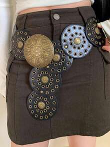 حزام نسائي من البولي يوريثان بطراز بوهيمي، غربي كاوبوي مفرغ لمهرجان الموسيقى Y2K كاوبوي رجعي