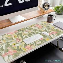 French KOKO Desk, Large Desk Pad Large Mouse Pad Cute Desk Accessories Home Office Essentials XL Desk Desk Pad Keyboard Mouse Desk Pads On Top Of Desks Computer Pink Floral Women Girls - 綠色花朵 - 查看 2