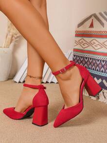 Giày sandal cao gót đế dày 8.5cm khoét lỗ một quai, thoải mái và gợi cảm, giày công sở màu đen chuyên nghiệp; giày phù dâu màu đỏ - Đỏ - Xem 8