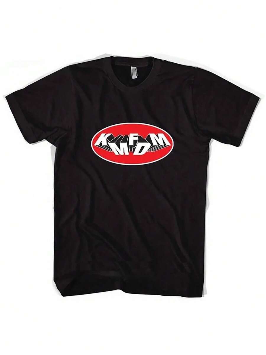 KMFDM Graphic Cotton Tee For Men - Casual Short Sleeve, Crew Neck T-Shirt With Unique Oval Logo Design, Machine Washable - Black - View 1