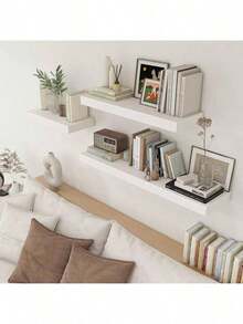 1 kệ nổi vô hình, giá lưu trữ tuyến tính vô hình - Thích hợp cho tường, giá treo tường phòng tắm, kệ trưng bày hiện đại bằng gỗ, giá sách; Phù hợp với phòng ngủ, phòng khách và nhà bếp - trắng - Xem 1