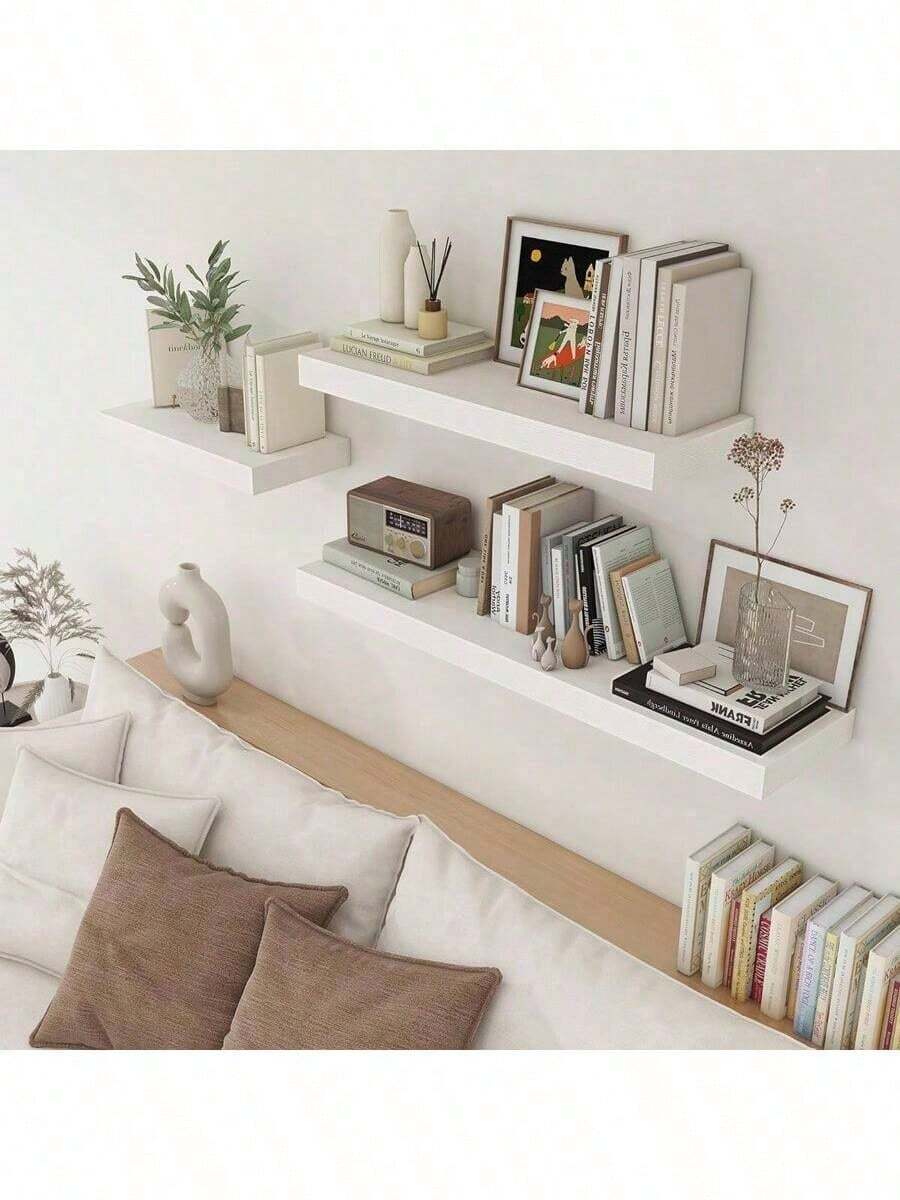 1 kệ nổi vô hình, giá lưu trữ tuyến tính vô hình - Thích hợp cho tường, giá treo tường phòng tắm, kệ trưng bày hiện đại bằng gỗ, giá sách; Phù hợp với phòng ngủ, phòng khách và nhà bếp - trắng - Xem 1