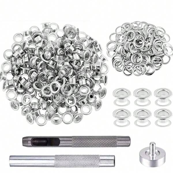 100 Sets 6/8/10mm Eyelet Metal Grommet Mix With Pattern Grommet Tool Kits Round Eye Rings For DIY Leathercraft Repair Shoes Bag Clothing Belt Hat Accessories
