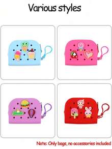 1个时尚硅胶迷你零钱包，卡通硅胶袋，带孔可DIY拆卸可爱收纳袋，镂空设计，轻便拉链零钱包，耐用，无内衬，易于擦拭清洁，珠宝收纳配件，适合存放鞋子、珠宝、手表、硬币，是返校、日常通勤和送礼的理想之选，可爱萌趣 - 彩色 - 查看 8