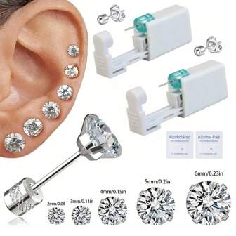 2 件套耳洞穿刺套装一次性无菌耳洞穿刺器，含 5 件不锈钢替换耳钉，男女通用，易于使用的耳钉枪，带硅胶垫